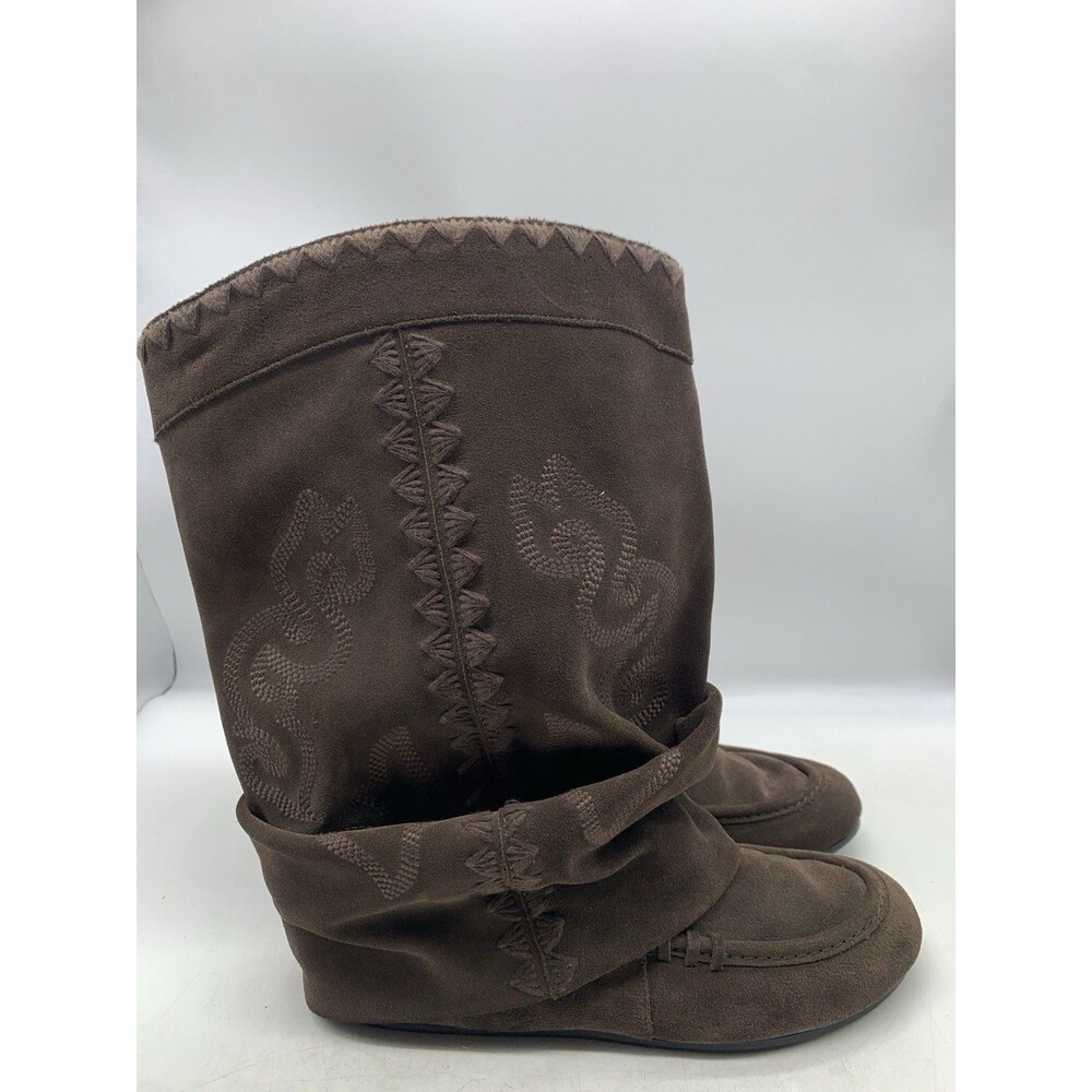 Zara Moccasin Slouchy Boots Brown Embroidered Women’s Size 39 US 8.5 Pull On